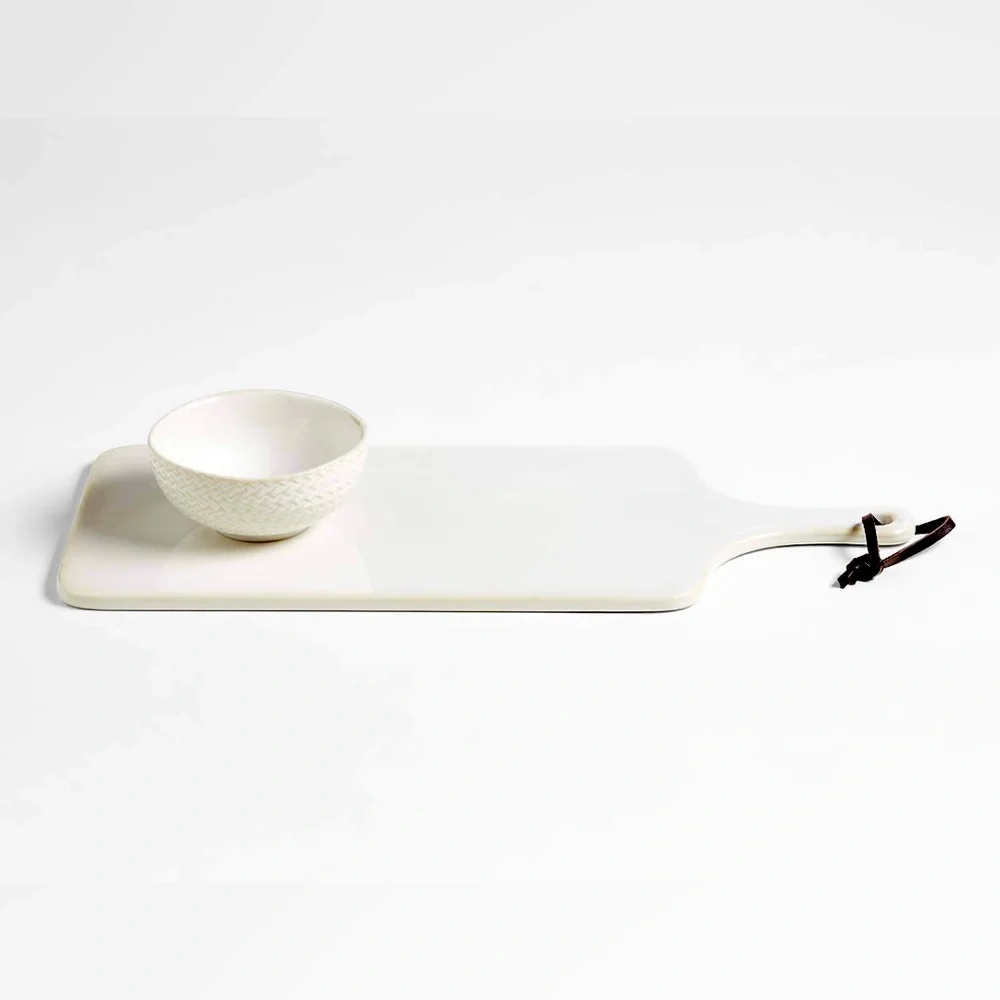 New in box! Crate & Barrel Blanc stoneware cheese and bowl serving set